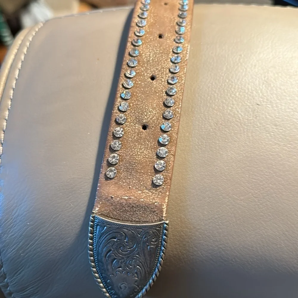 Western fashion rhinestone‎ brown leather belt M/L